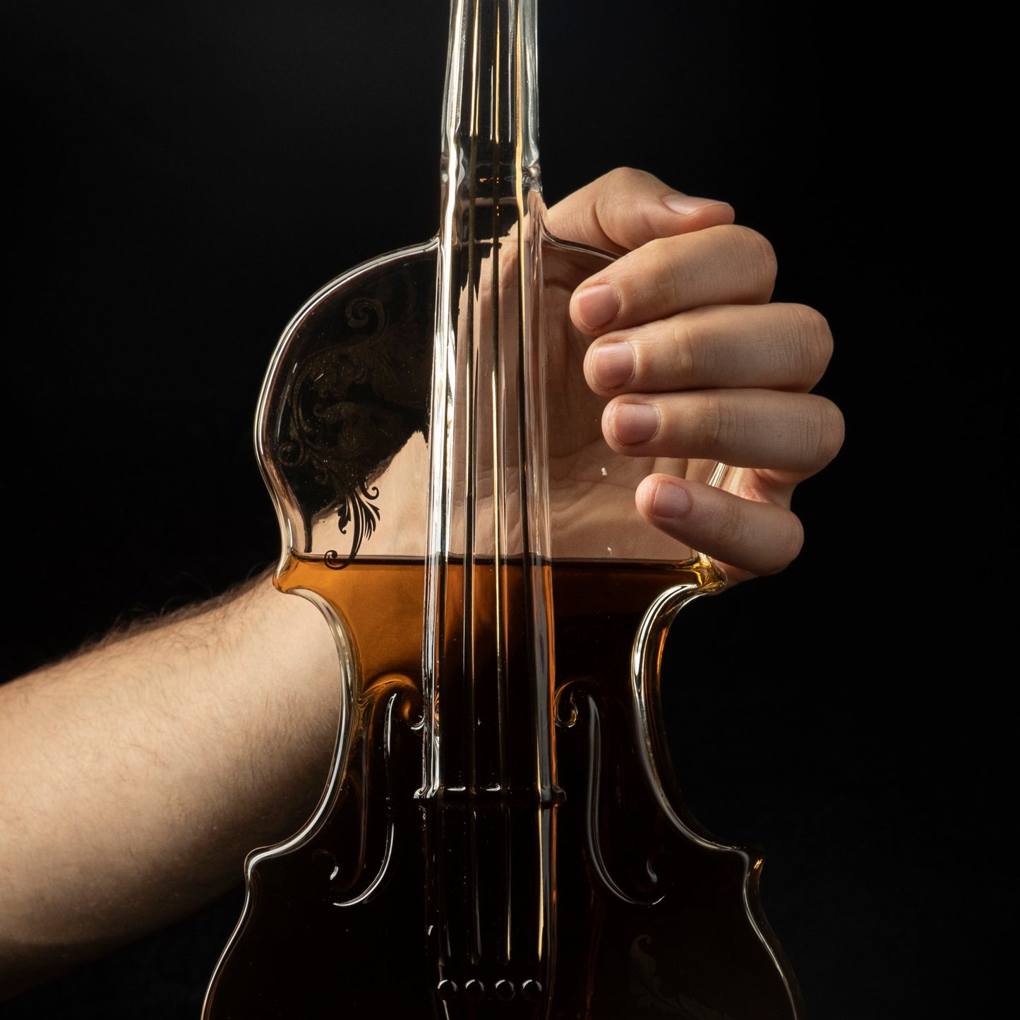 Glass Violin Decanter, Mahogany Base - The Wine Savant 1000 ML Glass Decanter For Whiskey, Scotch, Spirits, Wine Or Vodka For Music Lovers-4