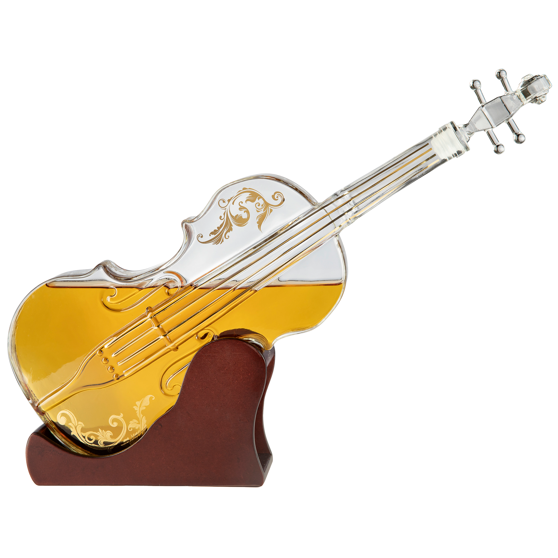 Glass Violin Decanter, Mahogany Base - The Wine Savant 1000 ML Glass Decanter For Whiskey, Scotch, Spirits, Wine Or Vodka For Music Lovers-0